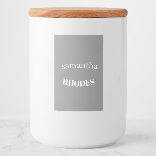 Grijs op maat gemaakte monogram minimalistisch voedselcontainer etiket (Voorkant)