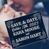 Grijs op Slate Blue Edwardian Save the Date Aankondigingskaart