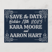 Grijs op Slate Blue Edwardian Save the Date Aankondigingskaart (Voorkant)