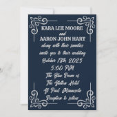 Grijs op Slate Blue Edwardian Wedding Kaart (Voorkant)