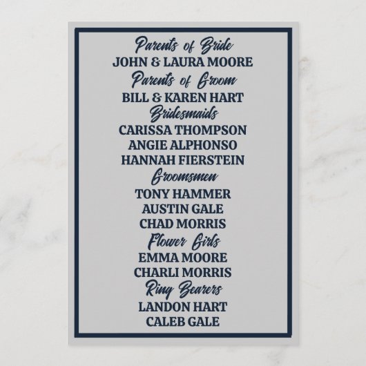 Grijs op Slate Blue Edwardian Wedding Programmakaart (Achterkant)