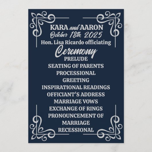 Grijs op Slate Blue Edwardian Wedding Programmakaart (Voorkant)