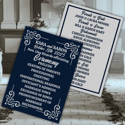 Grijs op Slate Blue Edwardian Wedding Programmakaart