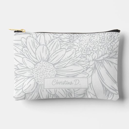 Grijs op witte chrysanten met naam etui (Voorkant)