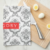 Grijs op witte vlakke dampen theedoek (Quarter Fold)