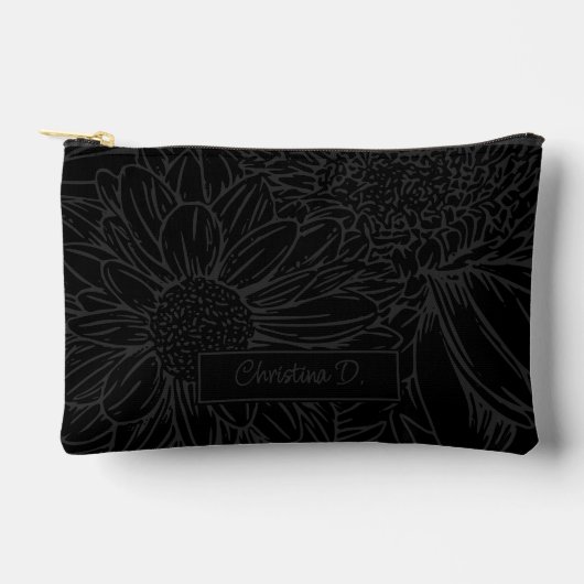 Grijs op Zwart Chrysanten met Naam Etui (Voorkant)
