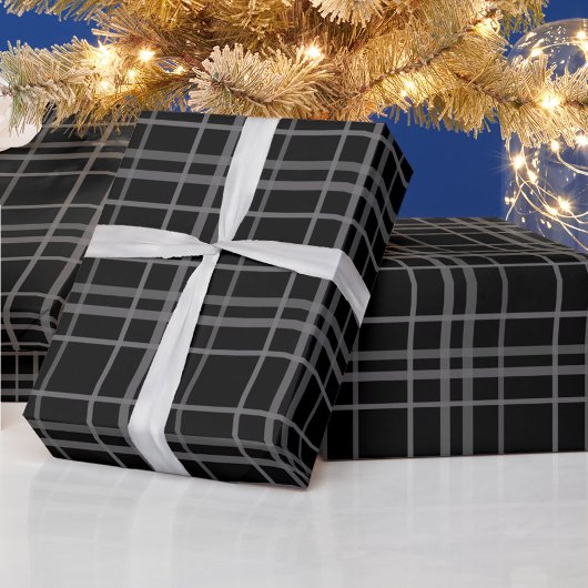 Grijs op zwart Tartan Plaid Pattern Design Cadeaupapier