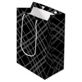 Grijs op zwart Tartan Plaid Pattern Design Medium Cadeauzakje (Voorkant Gekanteld)