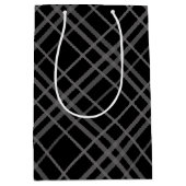 Grijs op zwart Tartan Plaid Pattern Design Medium Cadeauzakje (Voorkant)