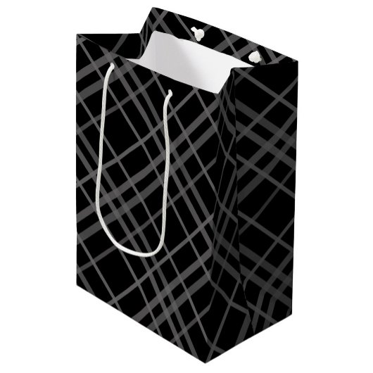 Grijs op zwart Tartan Plaid Pattern Design Medium Cadeauzakje