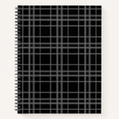 Grijs op zwart Tartan Plaid Pattern Design Notitieboek (Voorkant)