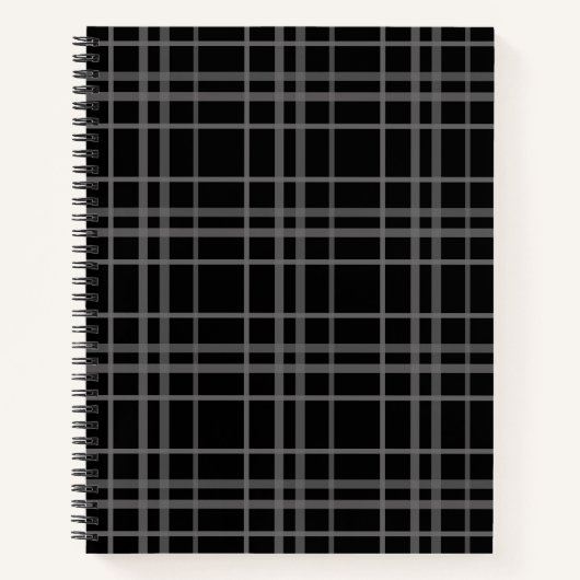 Grijs op zwart Tartan Plaid Pattern Design Notitieboek (Voorkant)