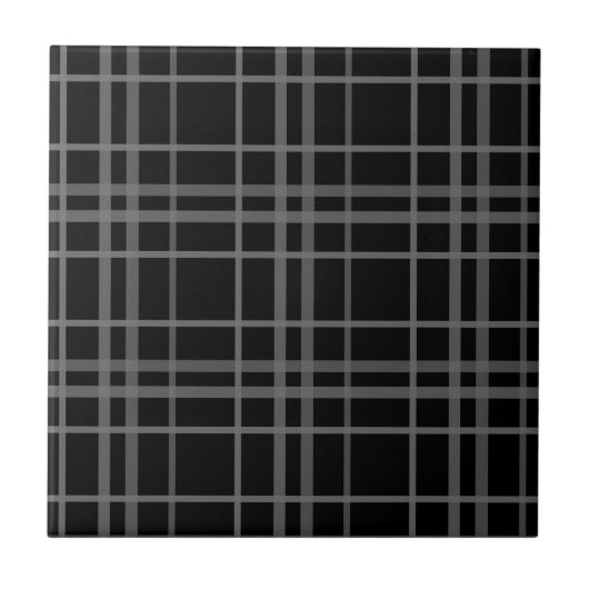 Grijs op zwart Tartan Plaid Pattern Design Tegeltje (Voorkant)