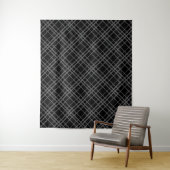 Grijs op zwart Tartan Plaid Pattern Design Wandkleed (In situ)