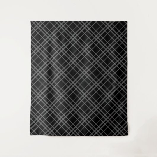 Grijs op zwart Tartan Plaid Pattern Design Wandkleed (Voorkant)