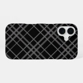 Grijs Op Zwarte Tartan Schotse Ruit Patroon Ontwer iPhone 16 Hoesje (Achterkant horizontaal)
