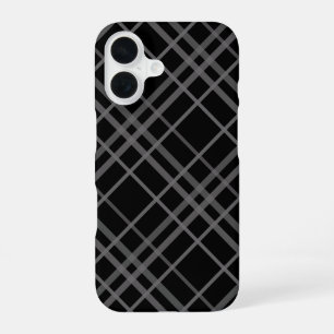 Grijs Op Zwarte Tartan Schotse Ruit Patroon Ontwer iPhone 16 Hoesje