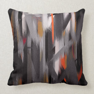 Grijs Oranje Abstracte schilderen Kussen