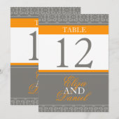 Grijs & oranje geblokte tafelnummers voor de bruil (Voorkant / Achterkant)
