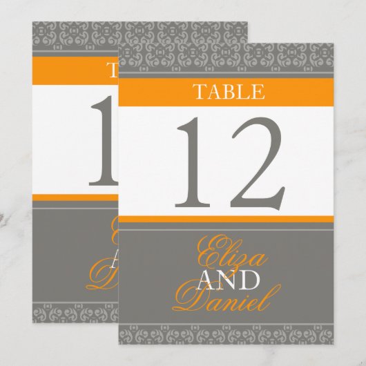 Grijs & oranje geblokte tafelnummers voor de bruil (Voorkant / Achterkant)