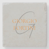 Grijs Oranje Jouw naam Initiaal Monogram Modern Stenen Onderzetter (Voorkant)