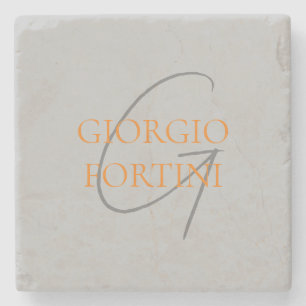 Grijs Oranje Jouw naam Initiaal Monogram Modern Stenen Onderzetter