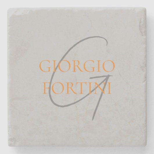 Grijs Oranje Jouw naam Initiaal Monogram Modern Stenen Onderzetter (Voorkant)