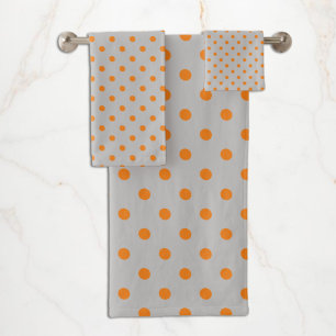 Grijs Oranje Stippenpatroon Bad Handdoek