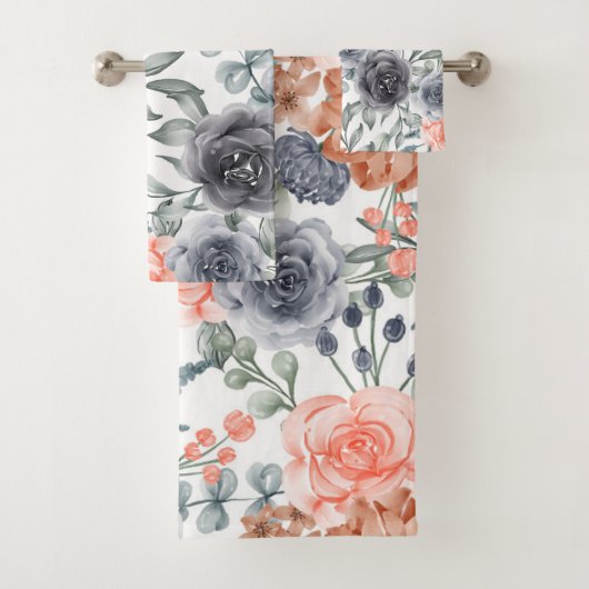 Grijs oranje trendy bloemig  bad handdoek (Insitu)