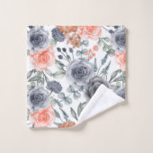 Grijs oranje trendy bloemig  bad handdoek (Wasdoekje)