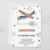 Grijs Oranje Vliegtuig Verjaardagsuitnodigingen Kaart (Voorkant)