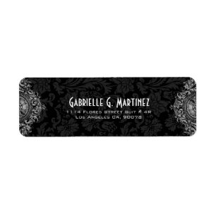 Grijs Ornament & Zwart Bloemen Damast Patroon 2 Etiket