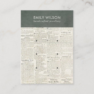 GRIJS OUDE NEWSPAPER 3 STUD EARRING DISPLAY  VISITEKAARTJE