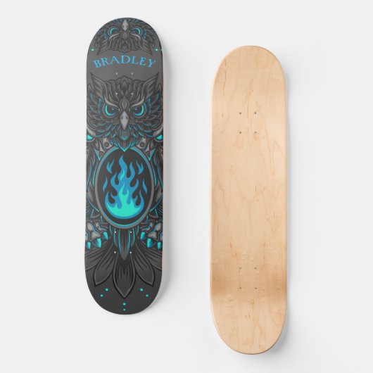 Grijs Owl Koel Aangepaste Aangepaste Naam Persoonlijk Skateboard (Voorkant)
