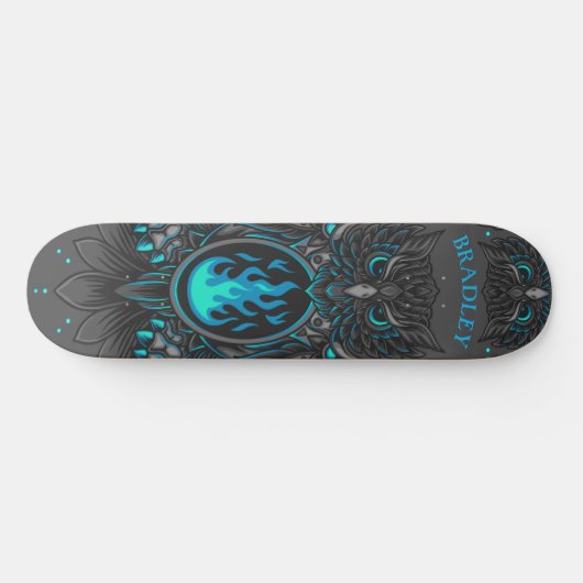 Grijs Owl Koel Aangepaste Aangepaste Naam Persoonlijk Skateboard (Horizontaal)