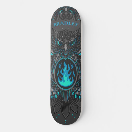 Grijs Owl Koel Aangepaste Aangepaste Naam Persoonlijk Skateboard (Voorkant)