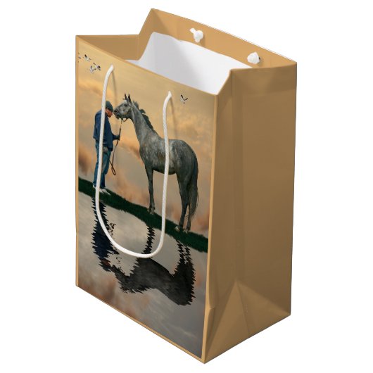 Grijs Paard en bruidegom OTTB Gift Bag Medium Cadeauzakje (Voorkant Gekanteld)