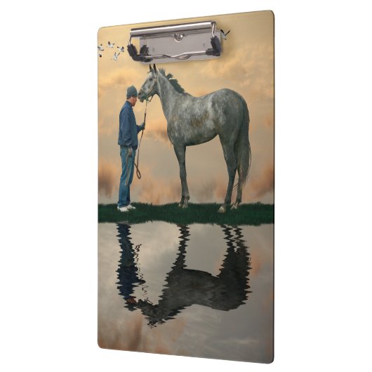 Grijs Paard en bruidegom OTTB klembord (Links)