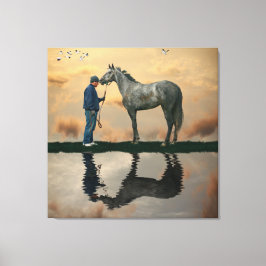 Grijs Paard en bruidegom OTTB stretched canvas Pri