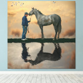 Grijs Paard en bruidegom OTTB stretched canvas Pri (Insitu (Houten vloer))