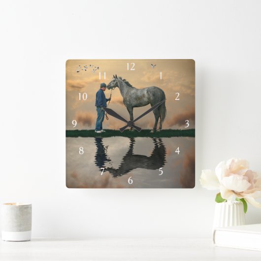 Grijs Paard en bruidegom OTTB wandklok (Huis)