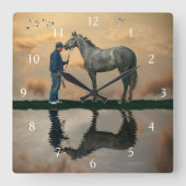 Grijs Paard en bruidegom OTTB wandklok (Voorkant)