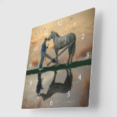 Grijs Paard en bruidegom OTTB wandklok (Hoek)