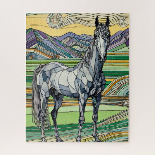 Grijs Paard in Pasture 500 Stuk Puzzel (Verticaal)