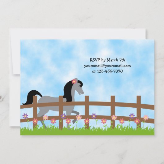  Grijs Paard met Bloemen Verjaardagsuitnodiging Kaart (Achterkant)