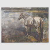 Grijs Paard met uitzicht op rivier schilderij Deco Tissuepapier (Voorkant)