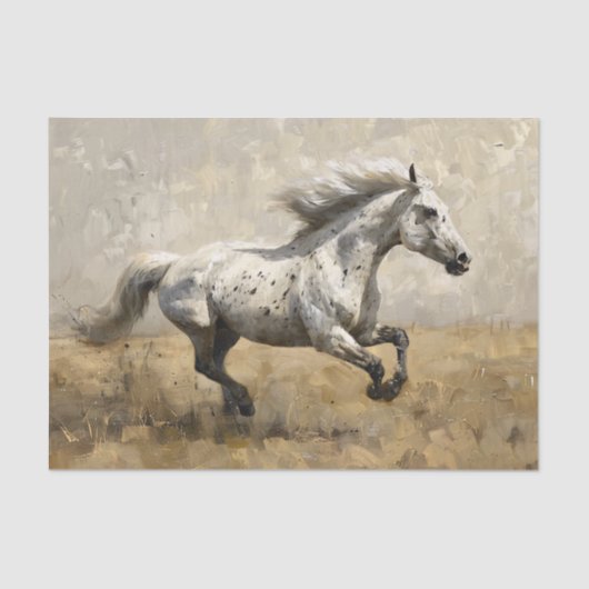 Grijs Paard Running Oil Painting Decoupage Tissuepapier (Voorkant)