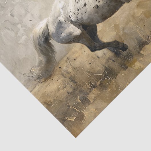 Grijs Paard Running Oil Painting Decoupage Tissuepapier (Detail)