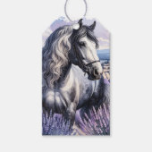 Grijs Paard Staande In Lavendel Cadeaulabel (Voorkant)