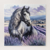  Grijs Paard Staande In Lavendel Legpuzzel (Verticaal)